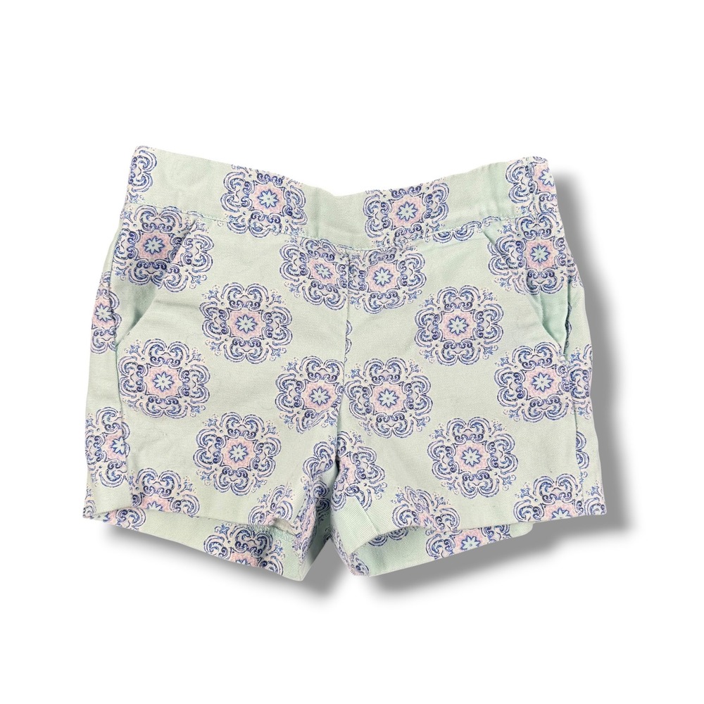 Janie and Jack Girls Mint Green Medallion Tile Print Shorts Size‎ 4 Side Zip 216